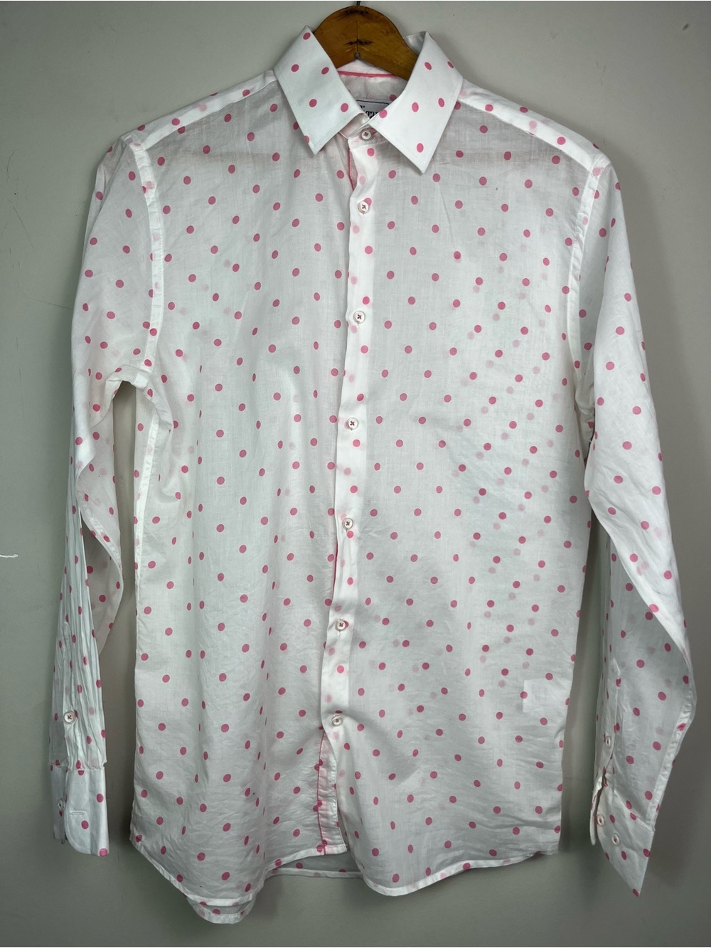 White Dress Shirt with Pink Polka Dots